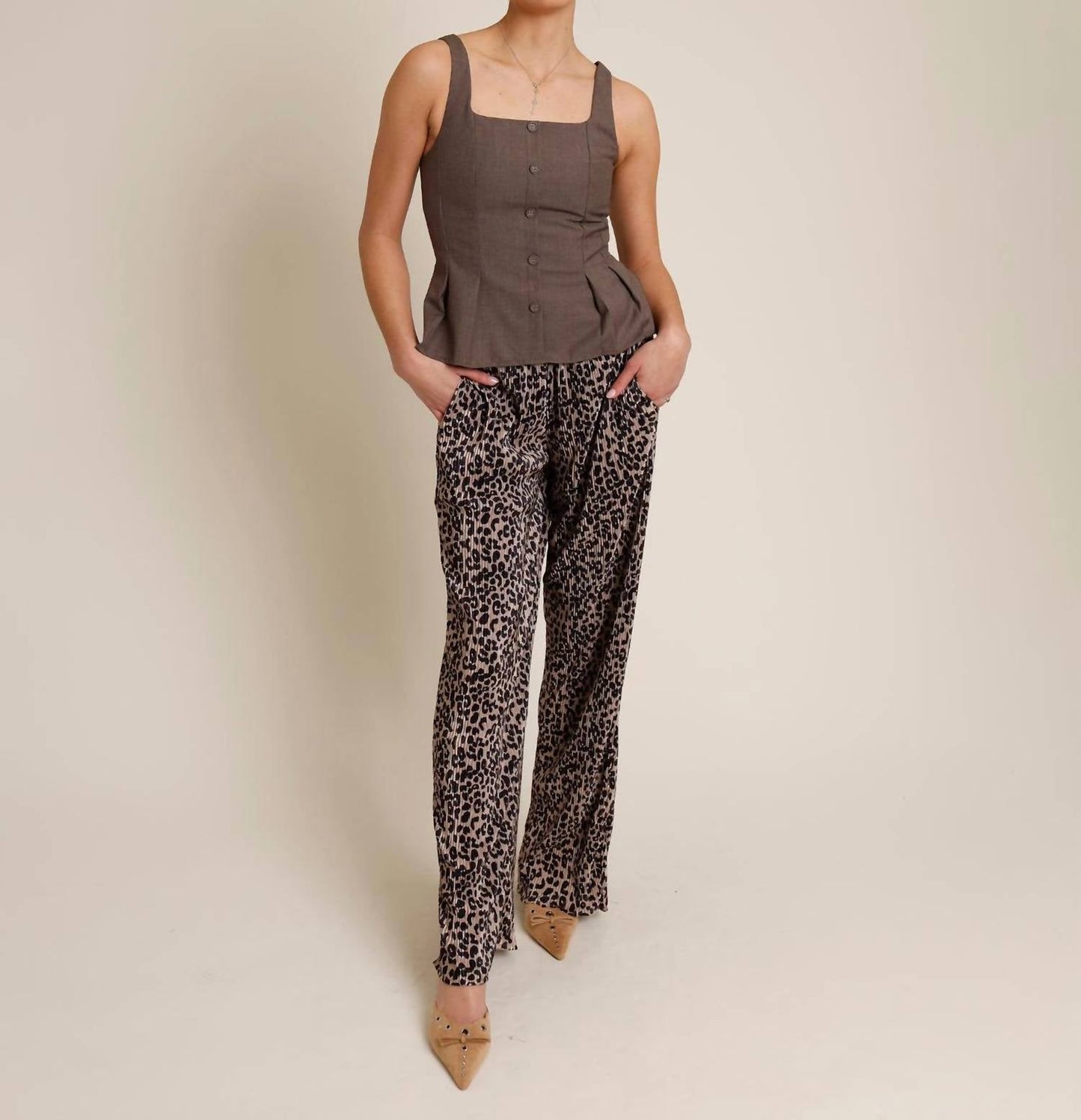 Anniewear - Leopard Print Fancy Wide Leg Pants
