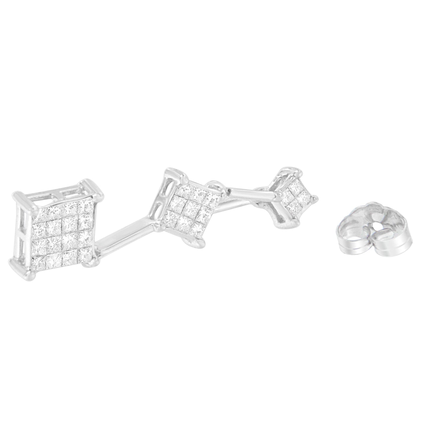 14K व्हाइट गोल्ड 1 cttw प्रिंसेस कट डायमंड ईयररिंग्स (G-H, VS1-VS2)