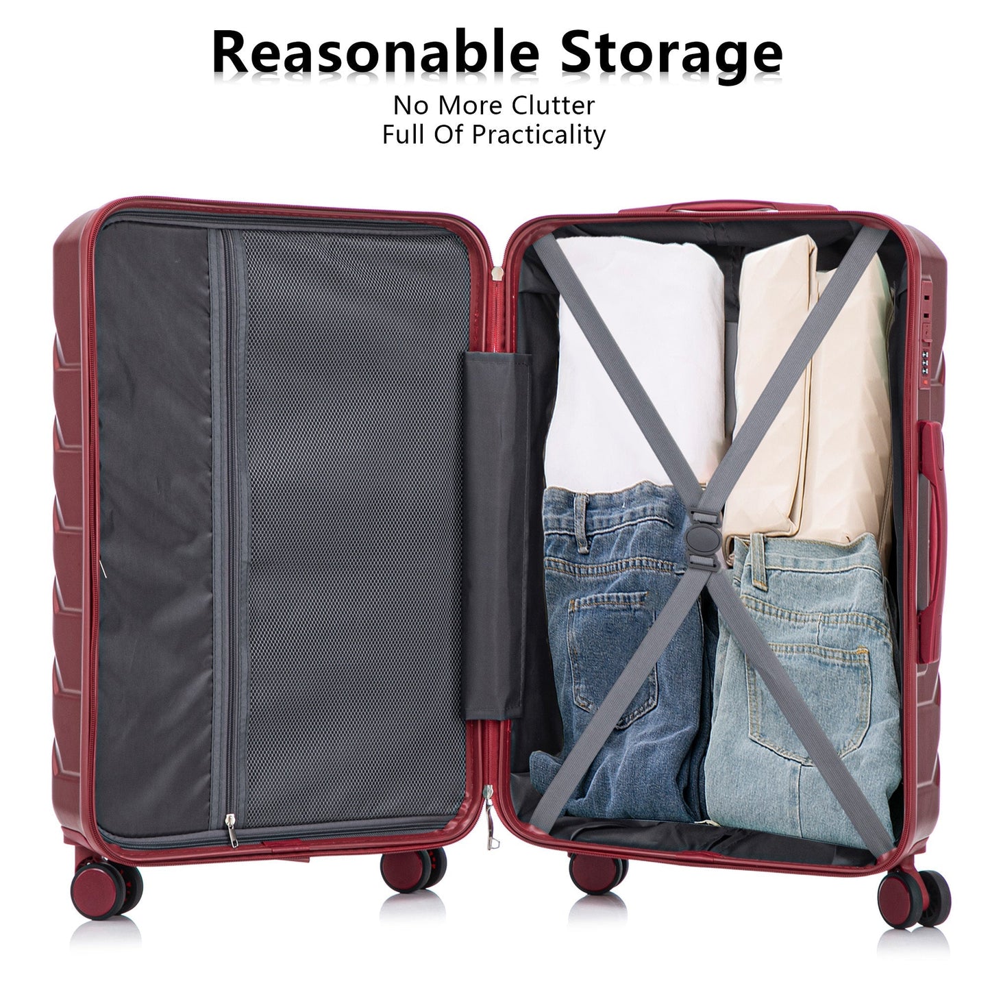 Set 3PCs 20'/24'/28' ABS Spinner Wheel Luggage Wine Red