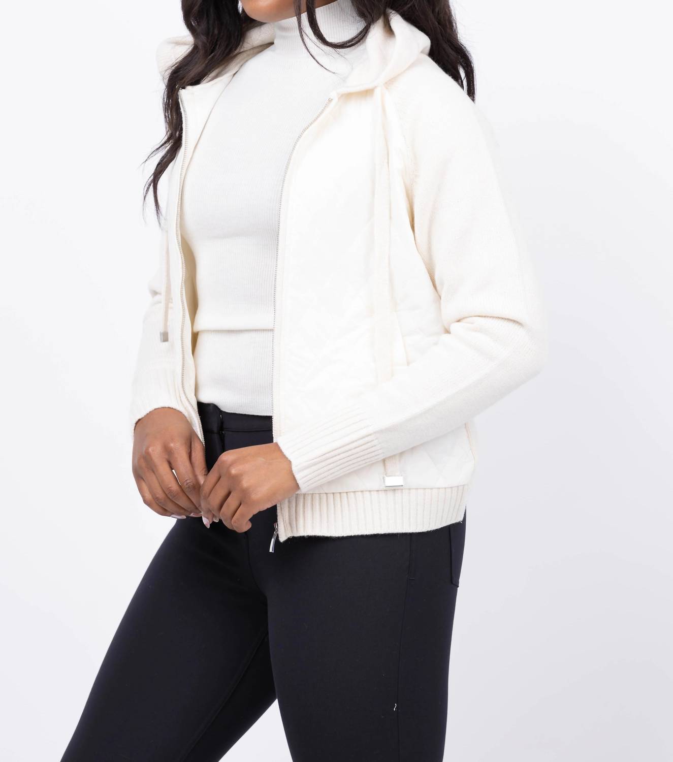 Elliott Lauren - QUILTED FRONT ZIP SWEATER JACKET