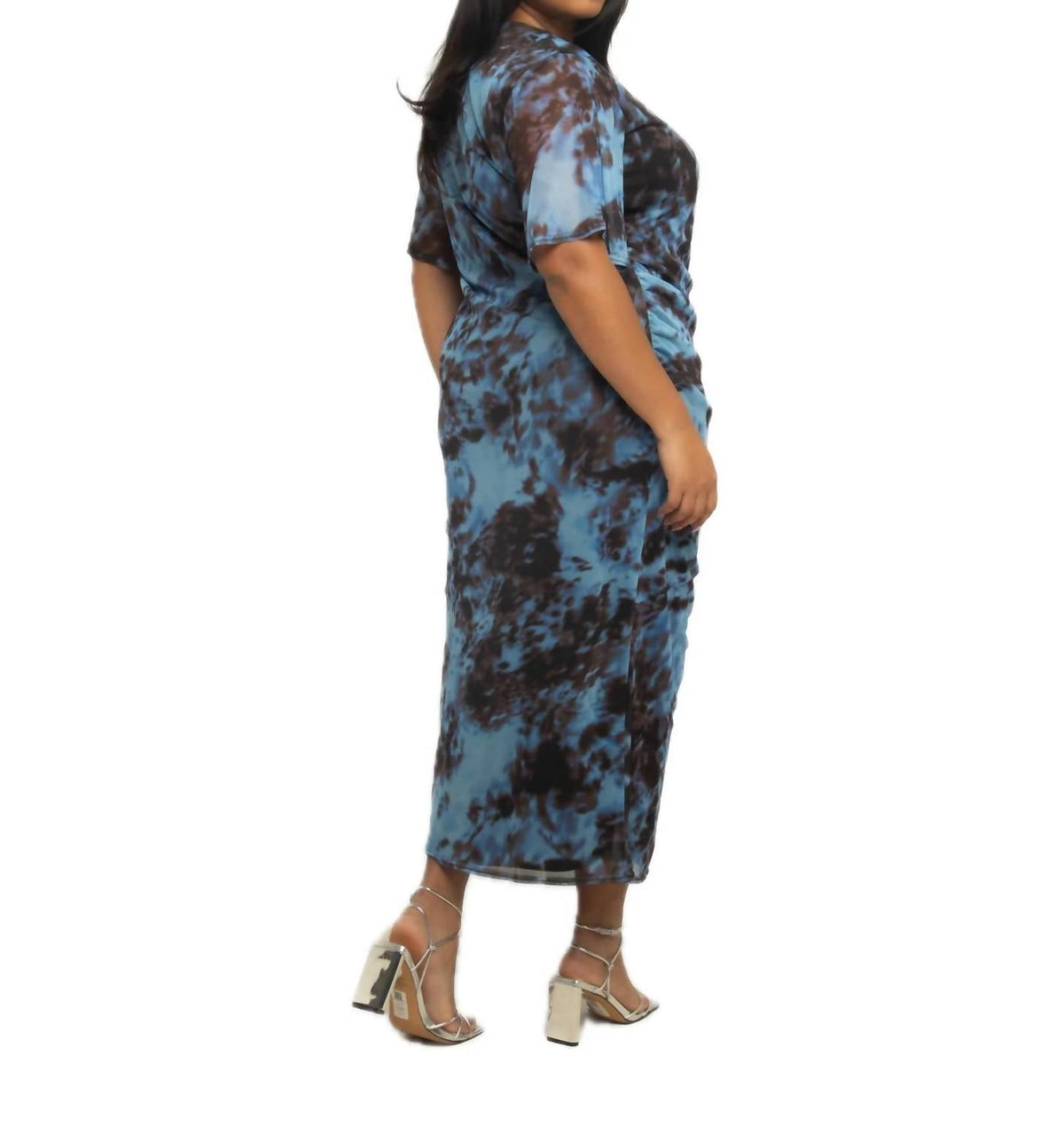 Fashion Szn Curve - Short Sleeve Abstract Mesh Midi Dress - Plus Size