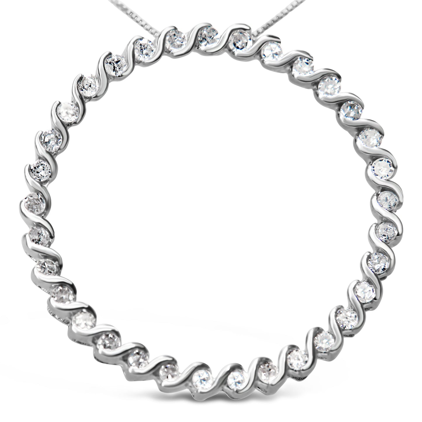 .925 Sterling Silver 3/4 Cttw Round Diamond Spiral Curved Circle Pendant 18" Necklace (I-J Color, I3 Clarity)