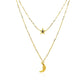 14k Yellow Gold Double-Strand Chain Necklace with Puff Moon and Star