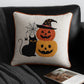 Embroidered Halloween Cat & Pumpkin Throw Pillow