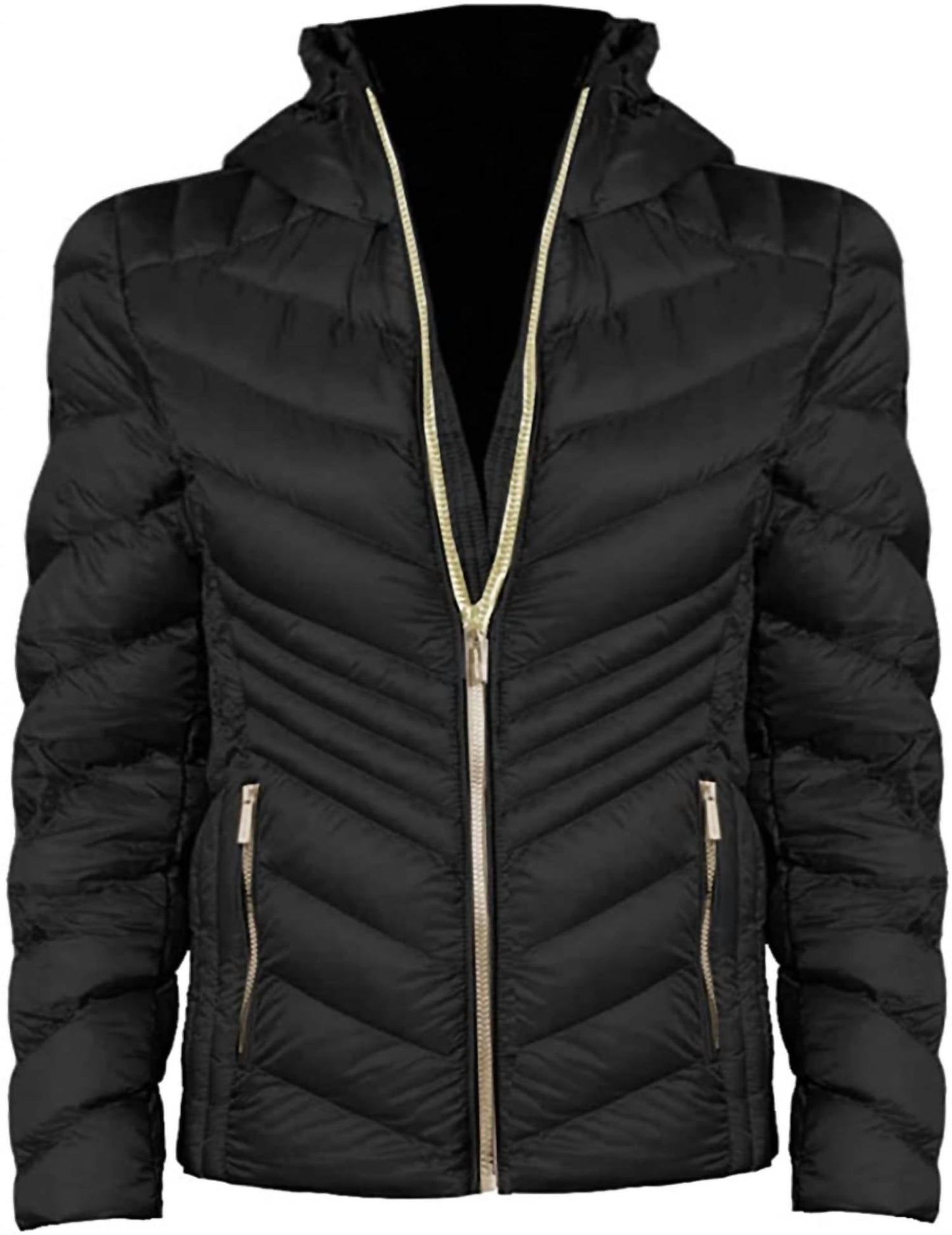 Michael Kors - Women's Chevron Double Layer Zipper 3/4 Hooded Packable Coat