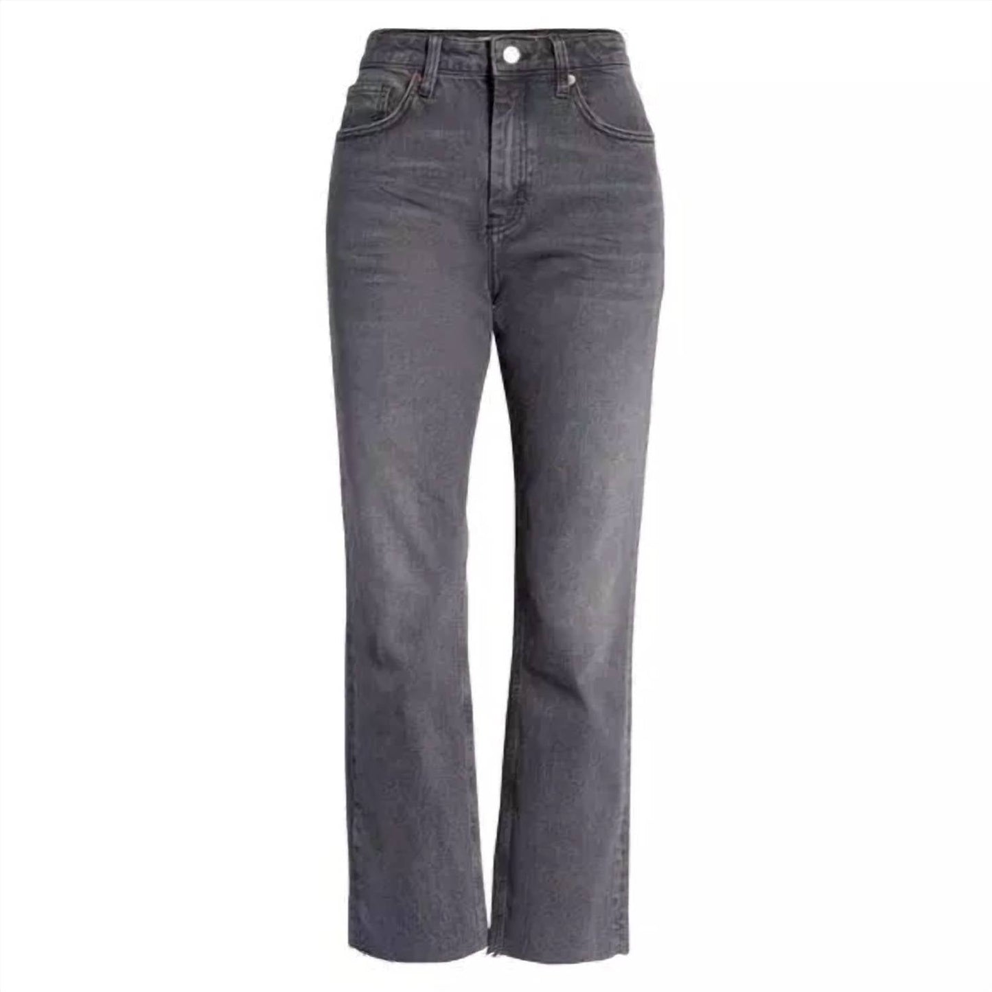 Topshop - Straight Leg High Waist Raw Hem Cropped Jeans