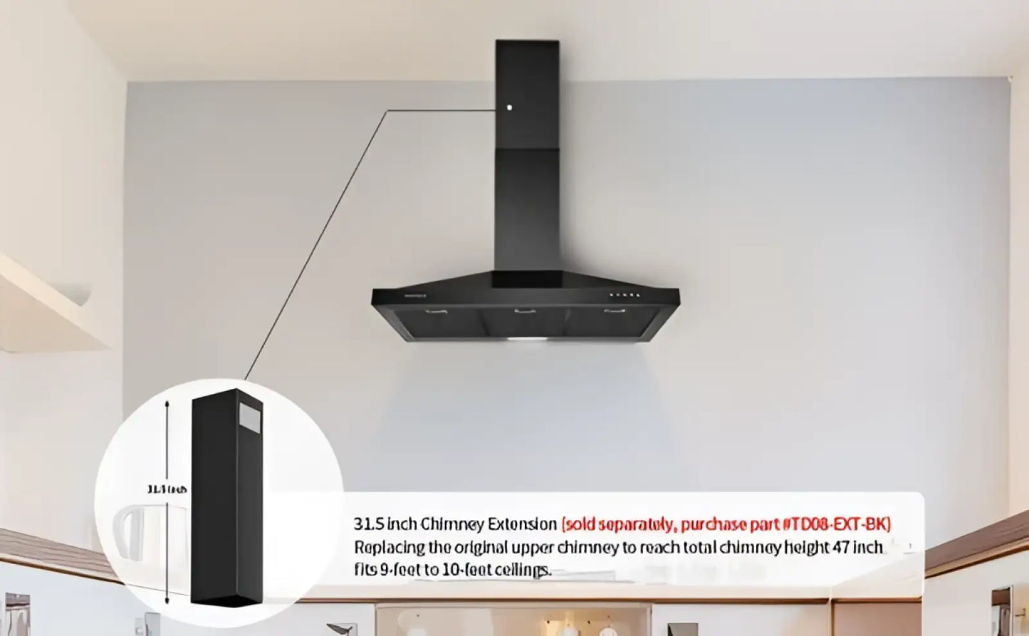 36 Inch Black Stainless Steel Wall Mount Range Hood