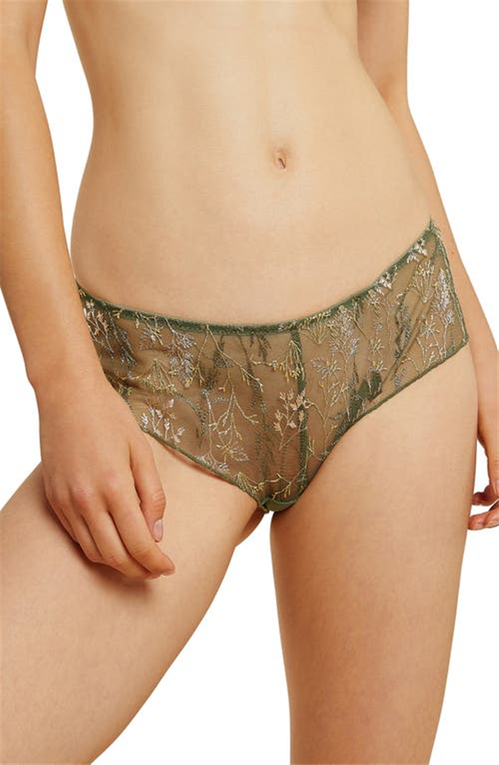 Size 12 Etam Embroidered Tulle Boyshorts in Kaki Olive from Nordstrom