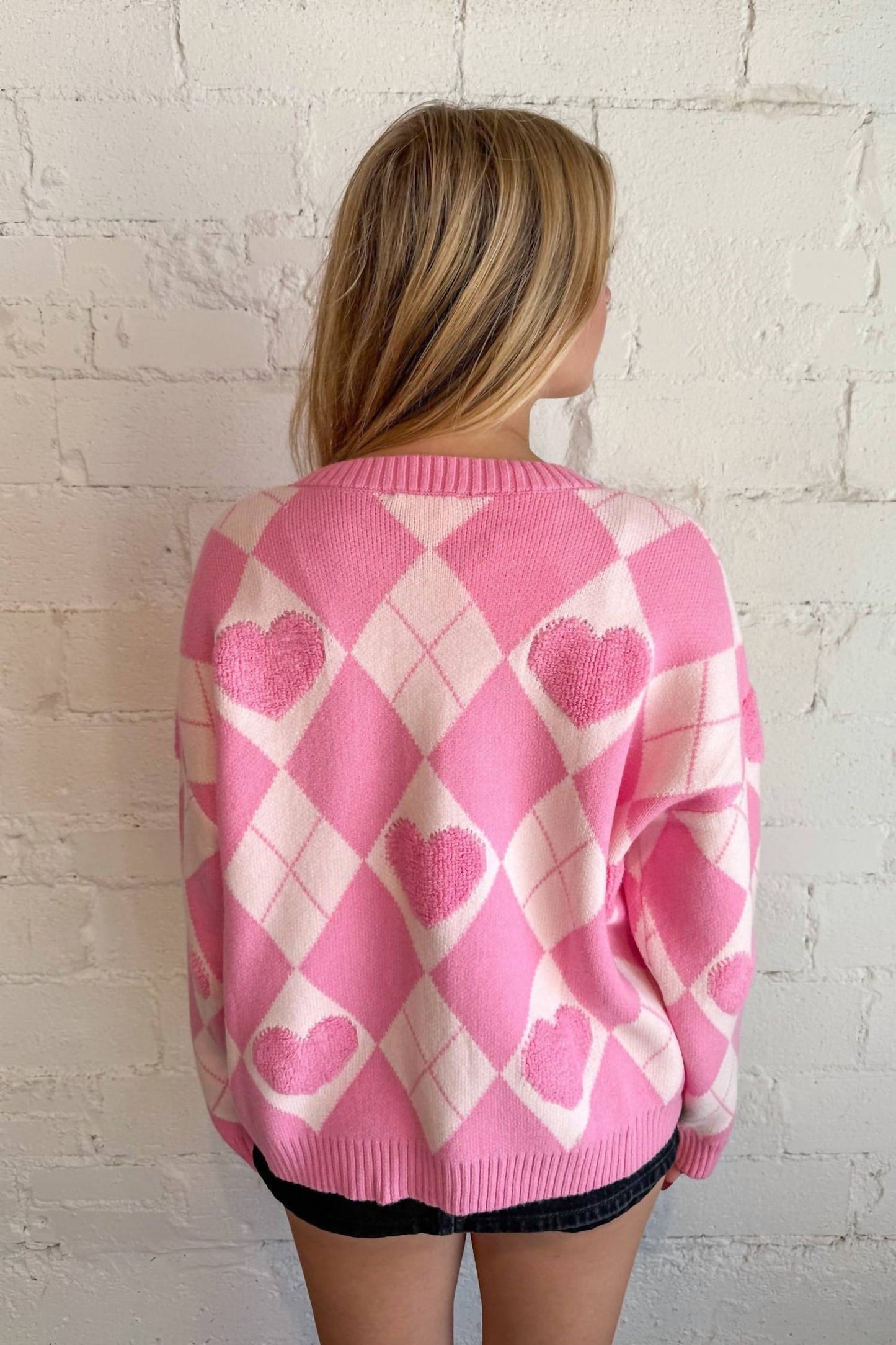 Adeline - Heart Detail Argyle Cardigan