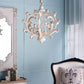 6 Light White Wood and Iron Chandelier with Adjustable Chain