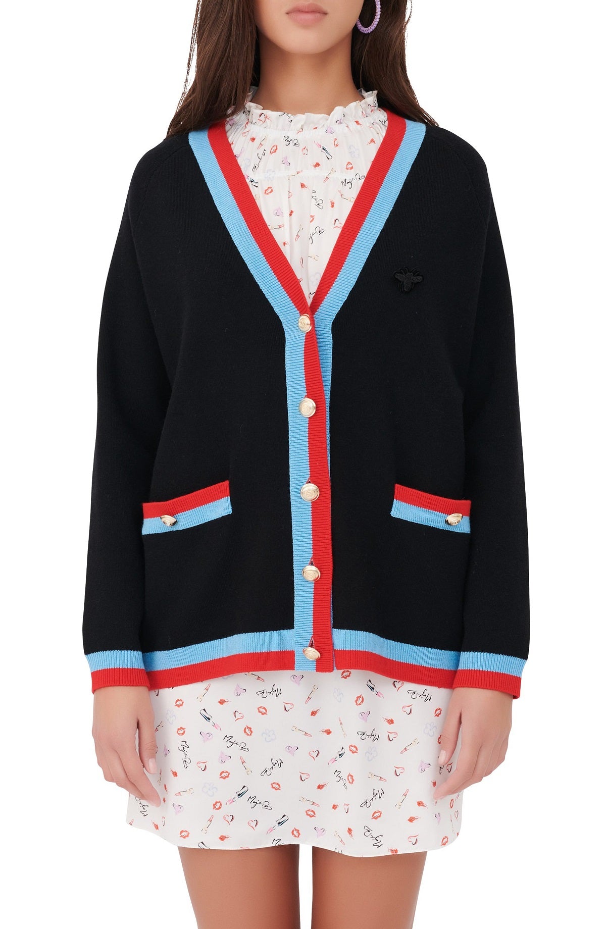 Maje Women's Mysweetie Contrast Trim Cardigan Black Size Large