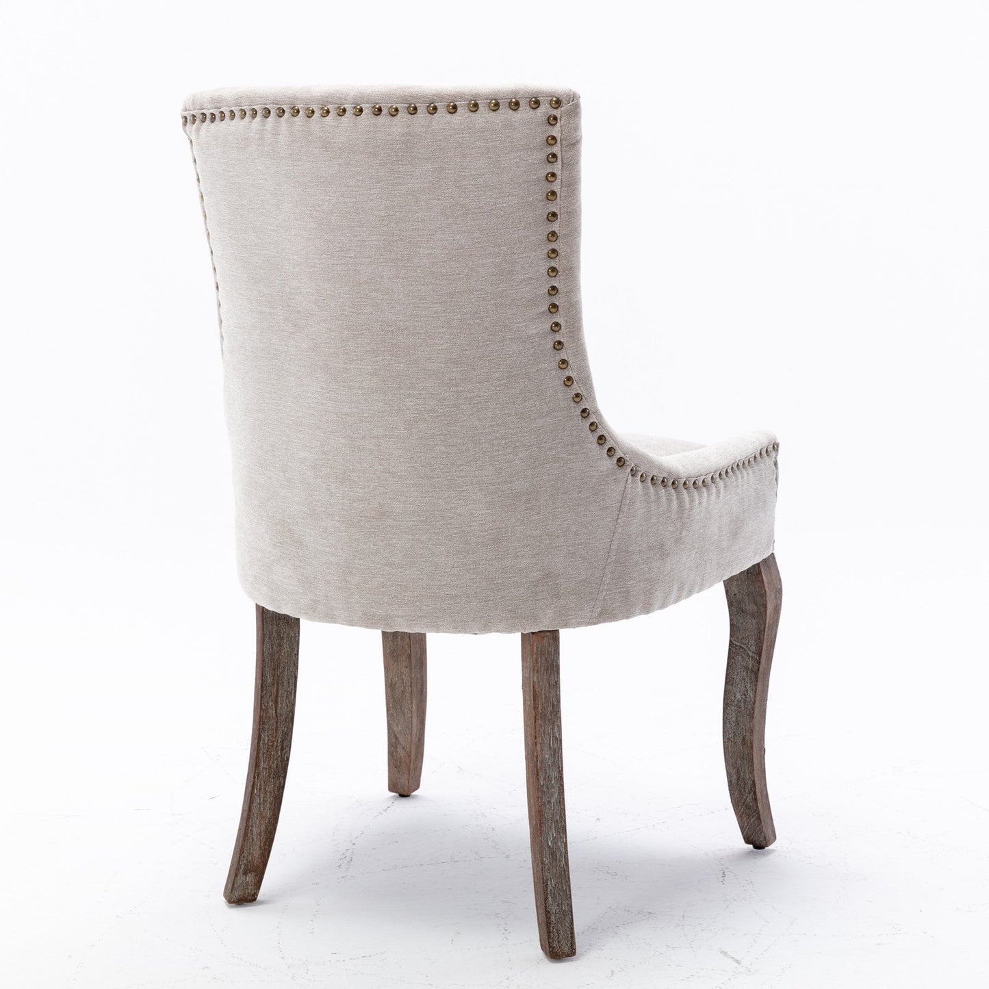 A&A Furniture Ultra Side Dining Chair with Thickened Fabric and Bronze Nail Head, Beige, Set of 2