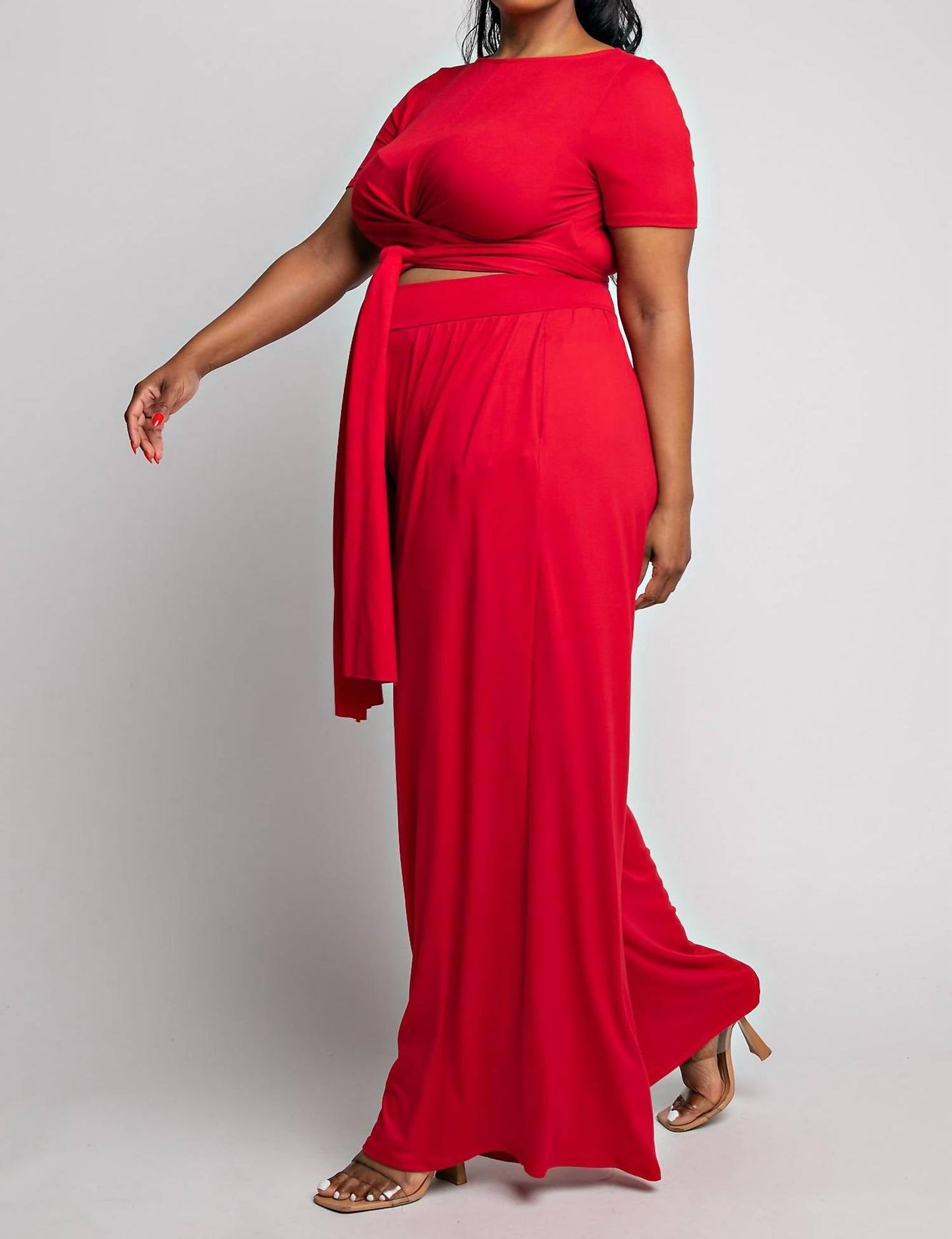 The Curve La - Plus Size Wrap Around Short Sleeve Top And Pants Set