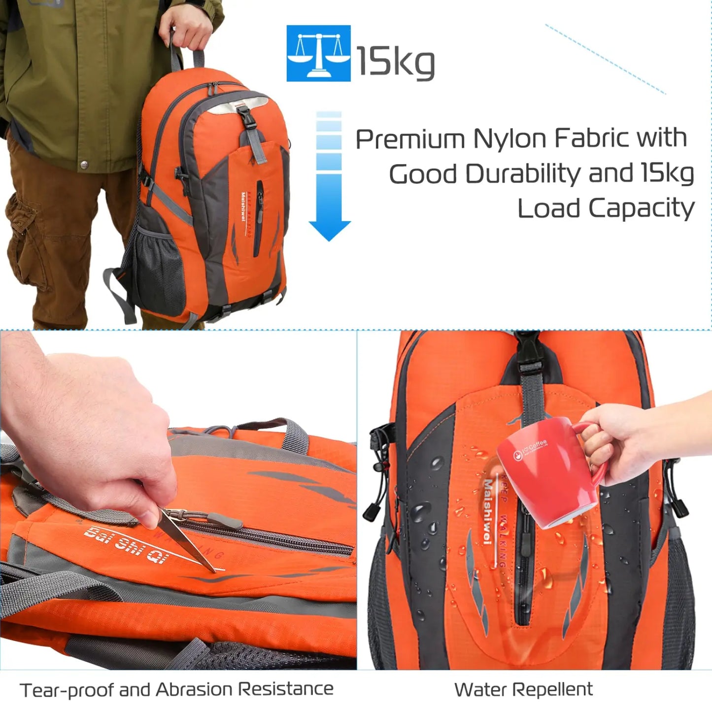 36l Lightweight Waterproof Hiking Backpack with Reflective Stripes