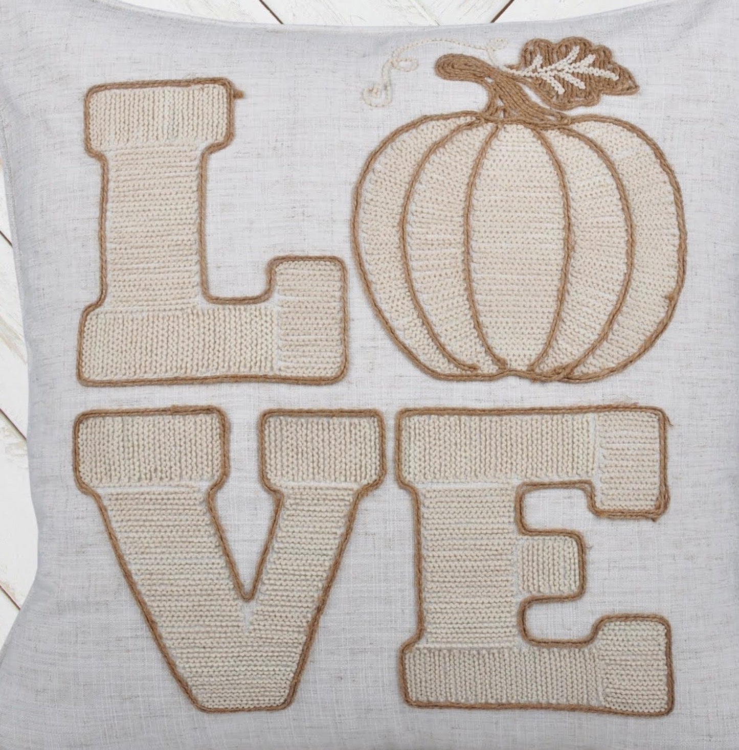Embroidered Pumpkin “LOVE” Accent Pillow – Rustic Beige Fall Decor