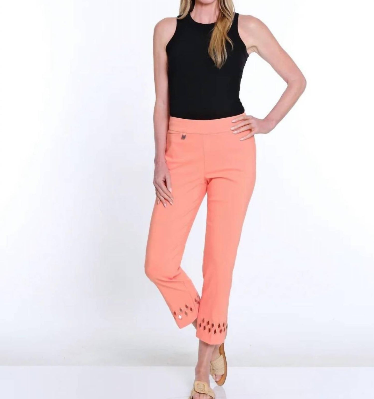 Multiples - Pull On Ankle Pant With Geometric Cutout Hem