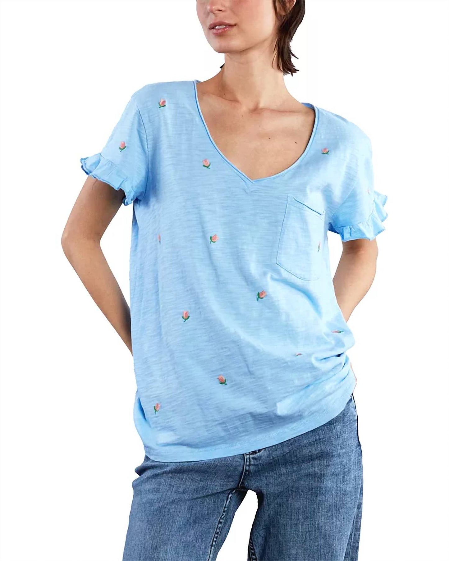 Billy T - Rosey Embroidered Flower Tee