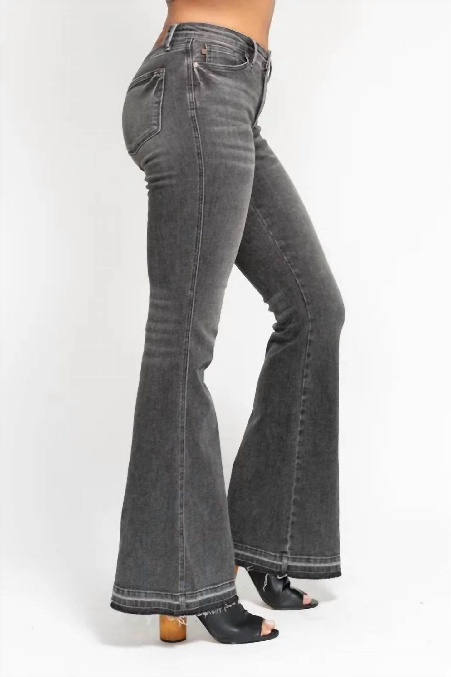 Judy Blue - Full Size Midi Rise Tummy Control Release Hem Flare Jeans