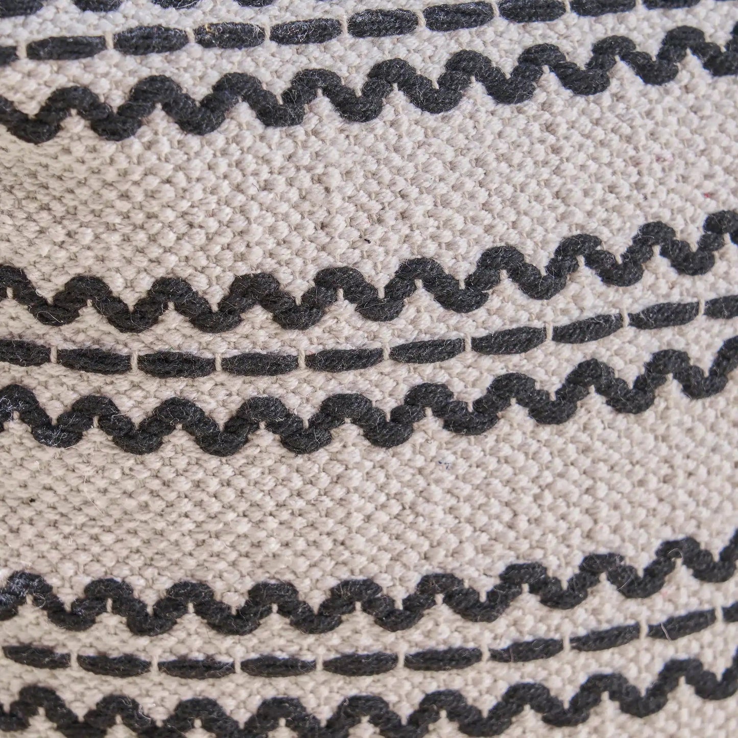 Lani Handcrafted Fabric Pouf - Durable Cotton Square in Natural / Black