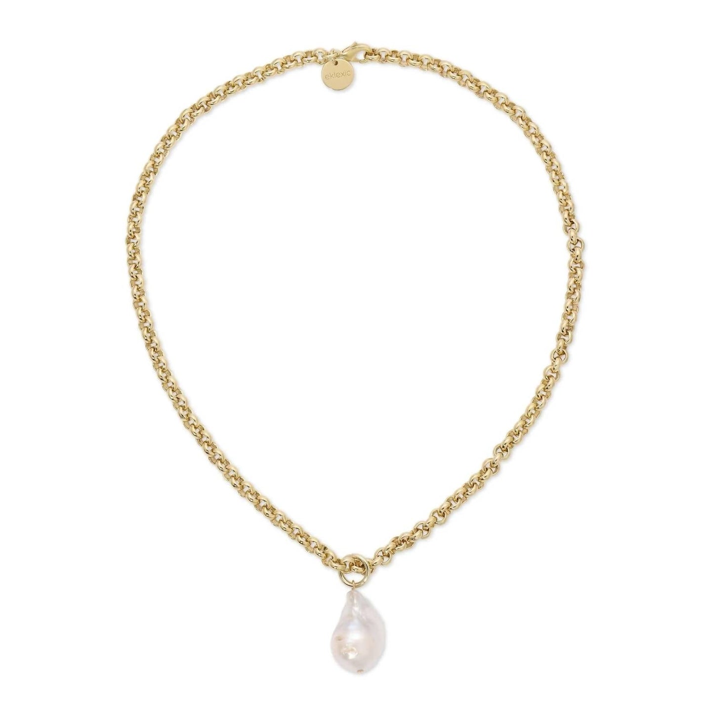 Eklexic - Women's Micro Royal Chain With Xl Baroque Pearl Pendant Necklace
