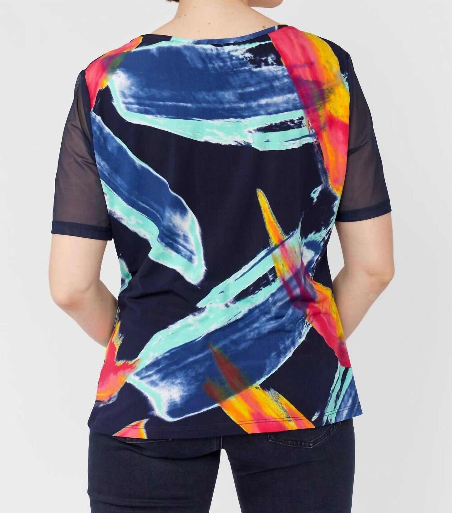 Frank Lyman - Patterned Mesh Scoop Neck Top
