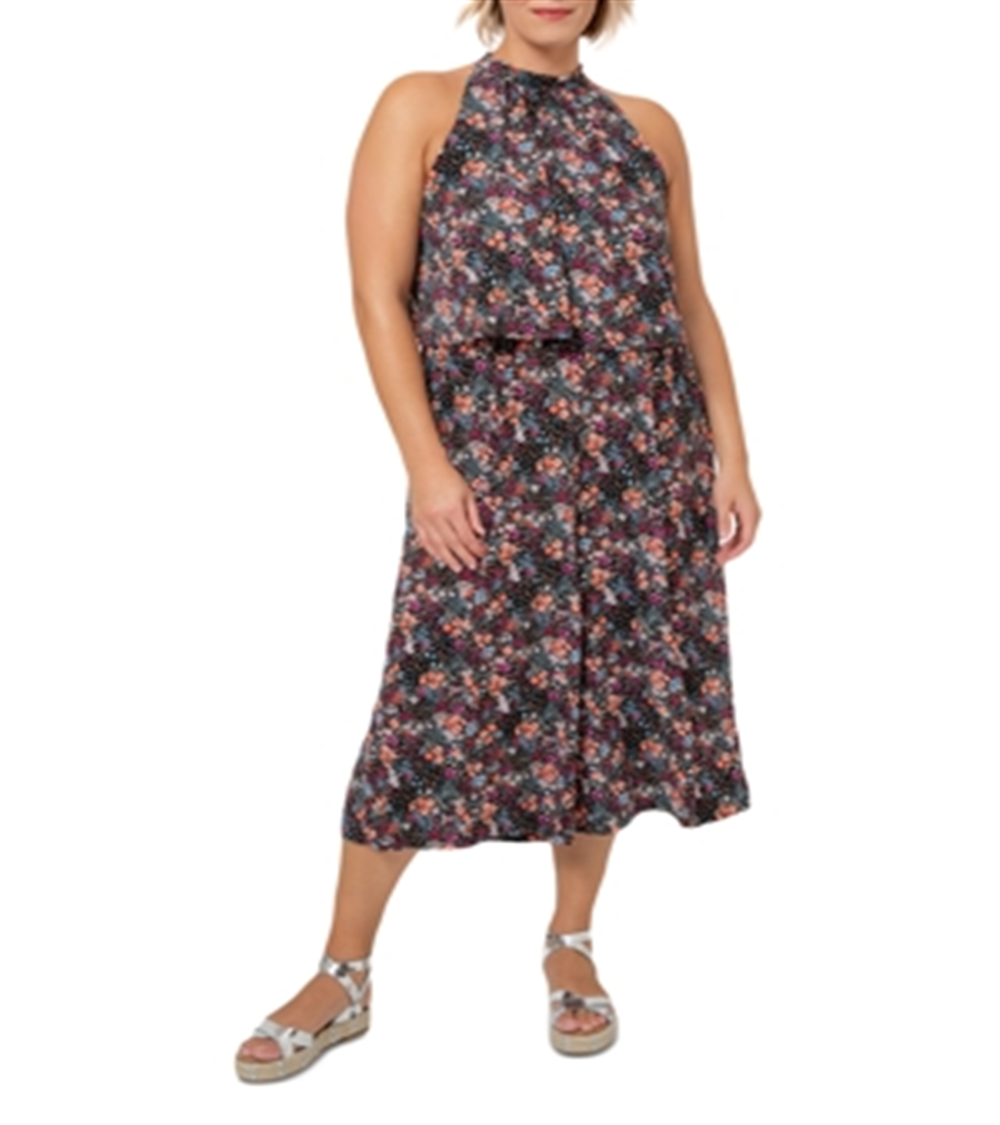 Leota Women's Skyler Floral Cropped Wide Leg Jumpsuit Black Size 1X