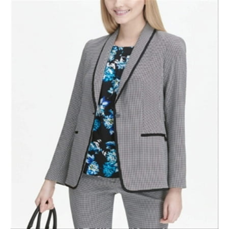 calvin-klein-womens-printed-one-button-blazer-gray