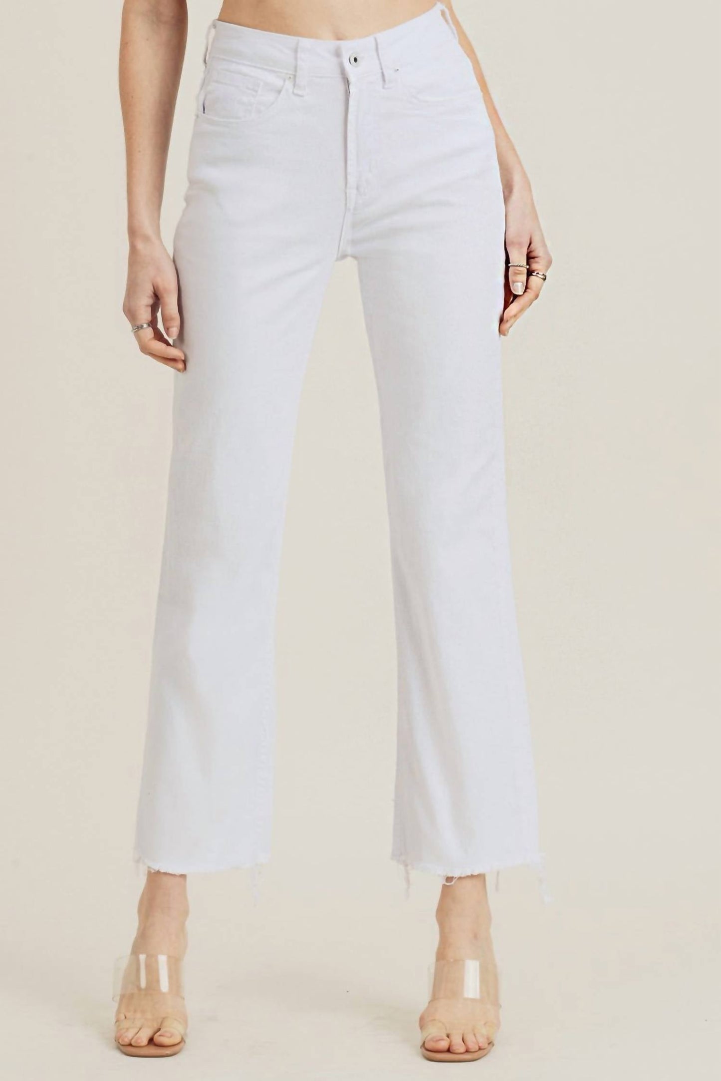 Risen - High Rise Raw Hem Straight Leg Jeans