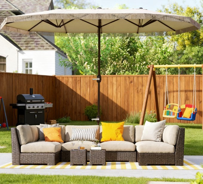 Extra Large Outdoor Umbrella with Fringe and Crank Handle