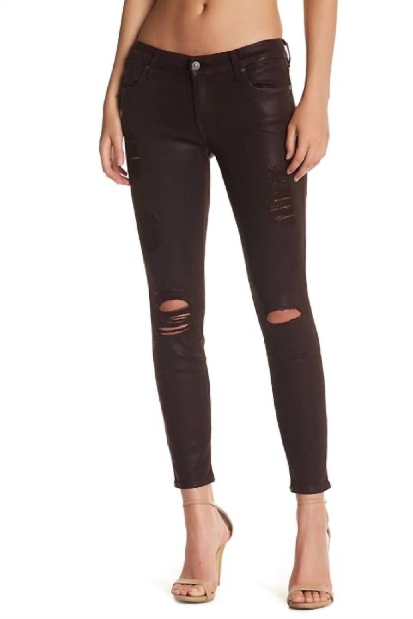 7 For All Mankind - Leather Coated Distressed Skinny Jeans