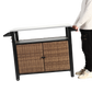 Outdoor Kitchen Wicker Island Rolling Cart & Storage Cabinet Brown