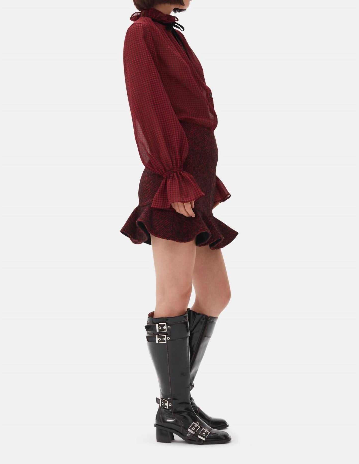 Ganni - Red Sheer Tie String Shirt