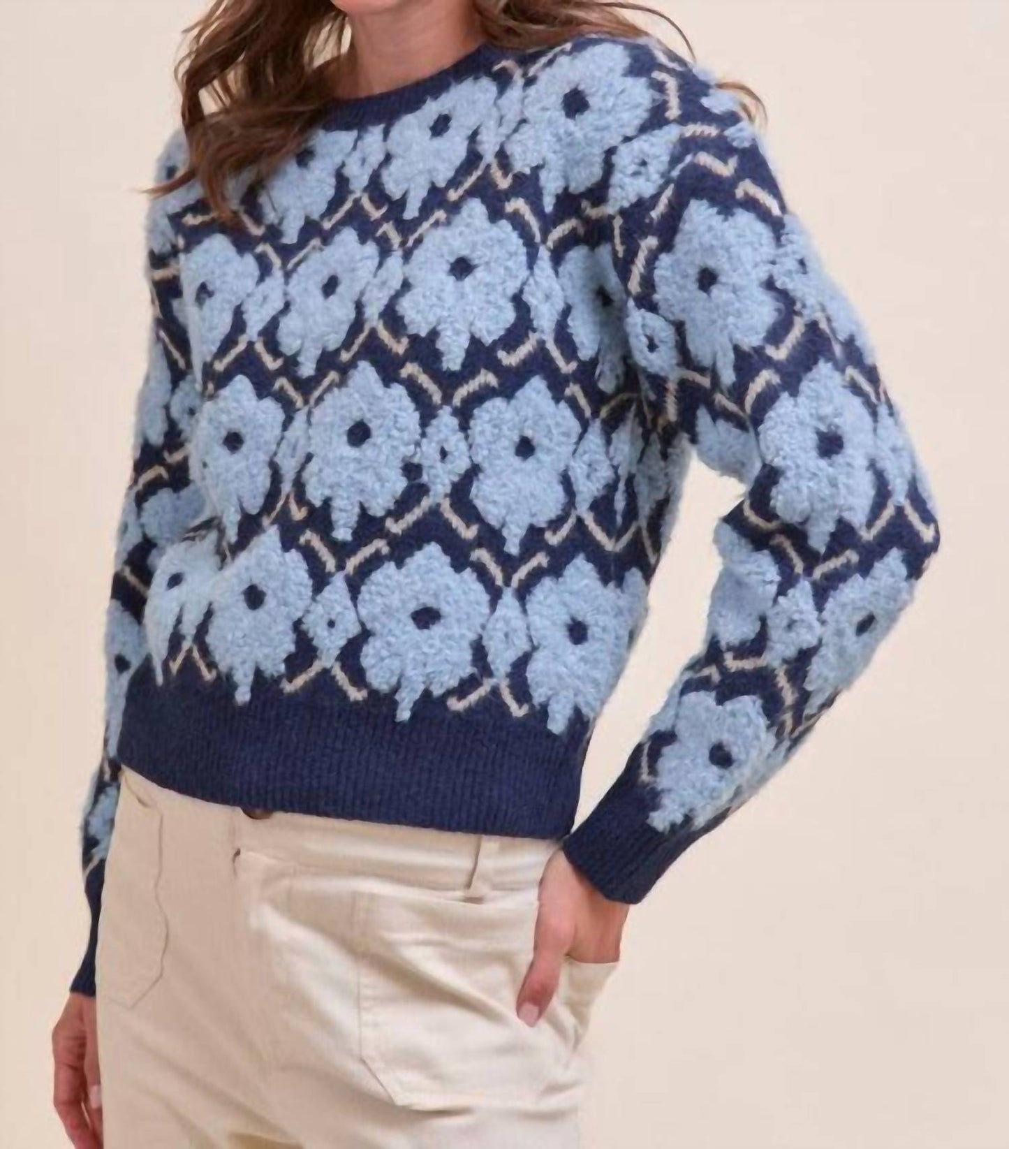 &Merci - Fuzzy Flower Crew Sweater