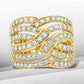10K Yellow Gold 3.00 Cttw Diamond Multi Row Bypass Wave Cocktail Band Ring (J-K Color, I1-I2 Clarity) - Size 7