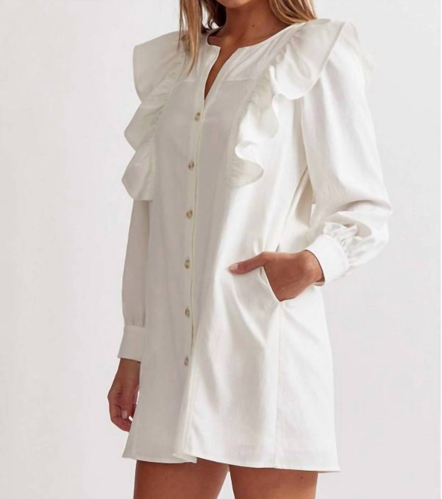 Entro - Button Up Ruffle Detail Dress