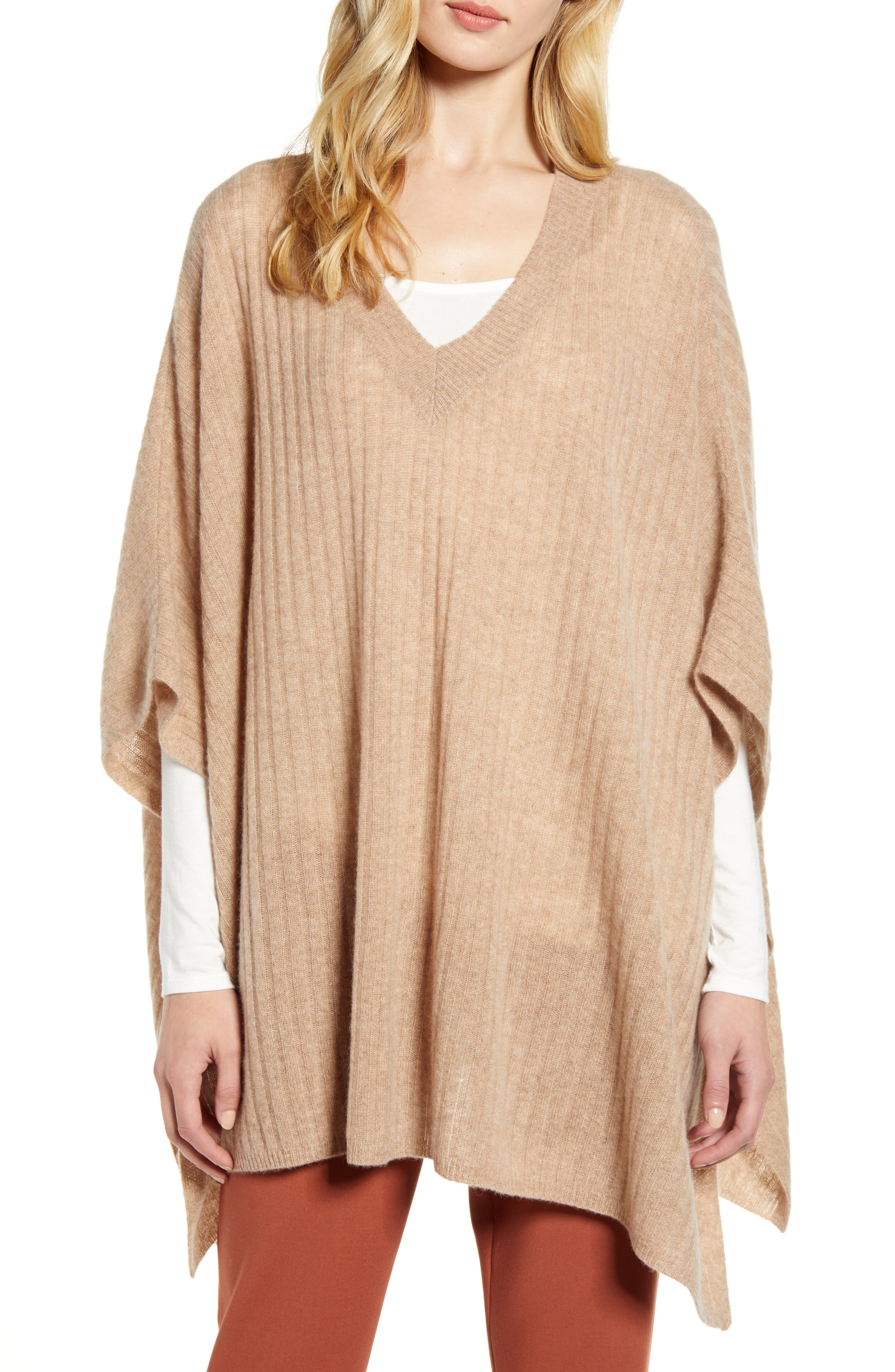 womens-halogen-easy-cashmere-v-neck-poncho-brown