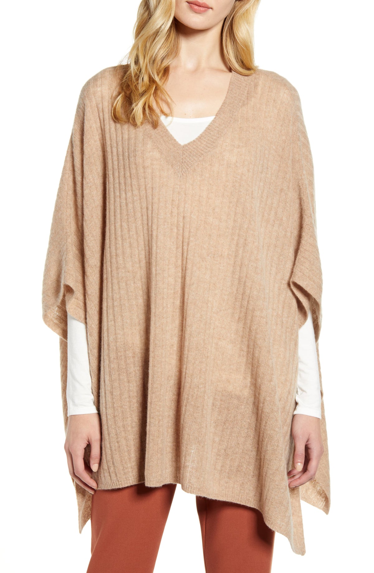 womens-halogen-easy-cashmere-v-neck-poncho-brown