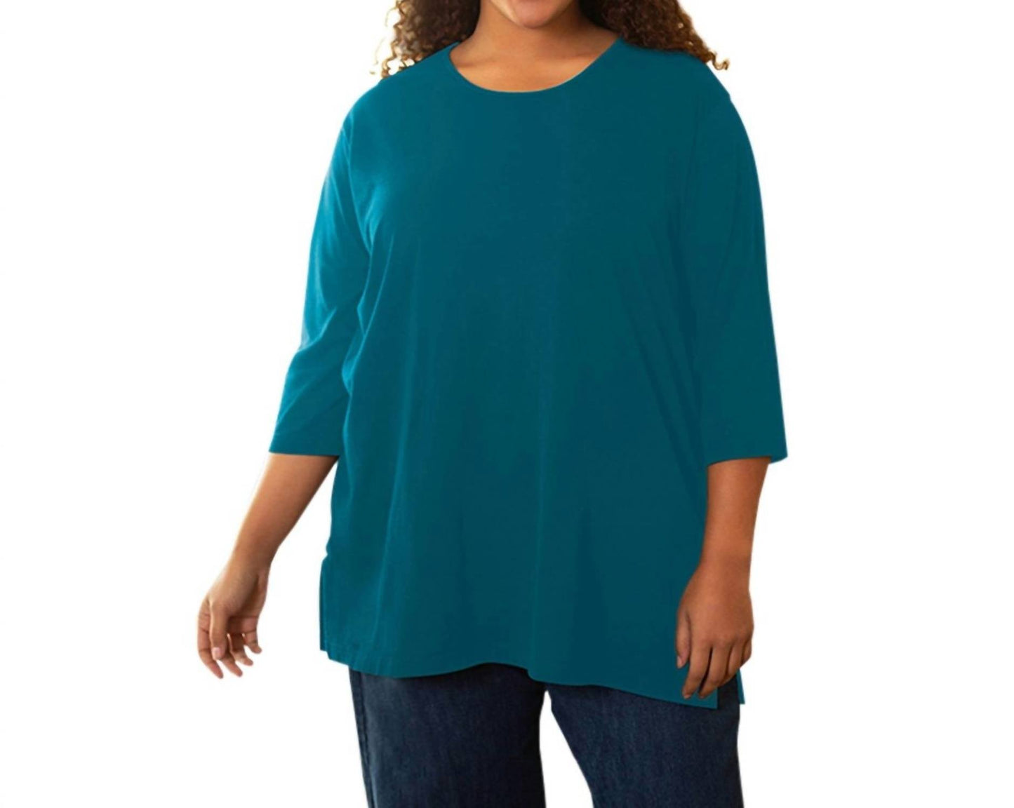 On The Plus Side - Cotton 3/4 Sleeve U-Neck Tee - Plus