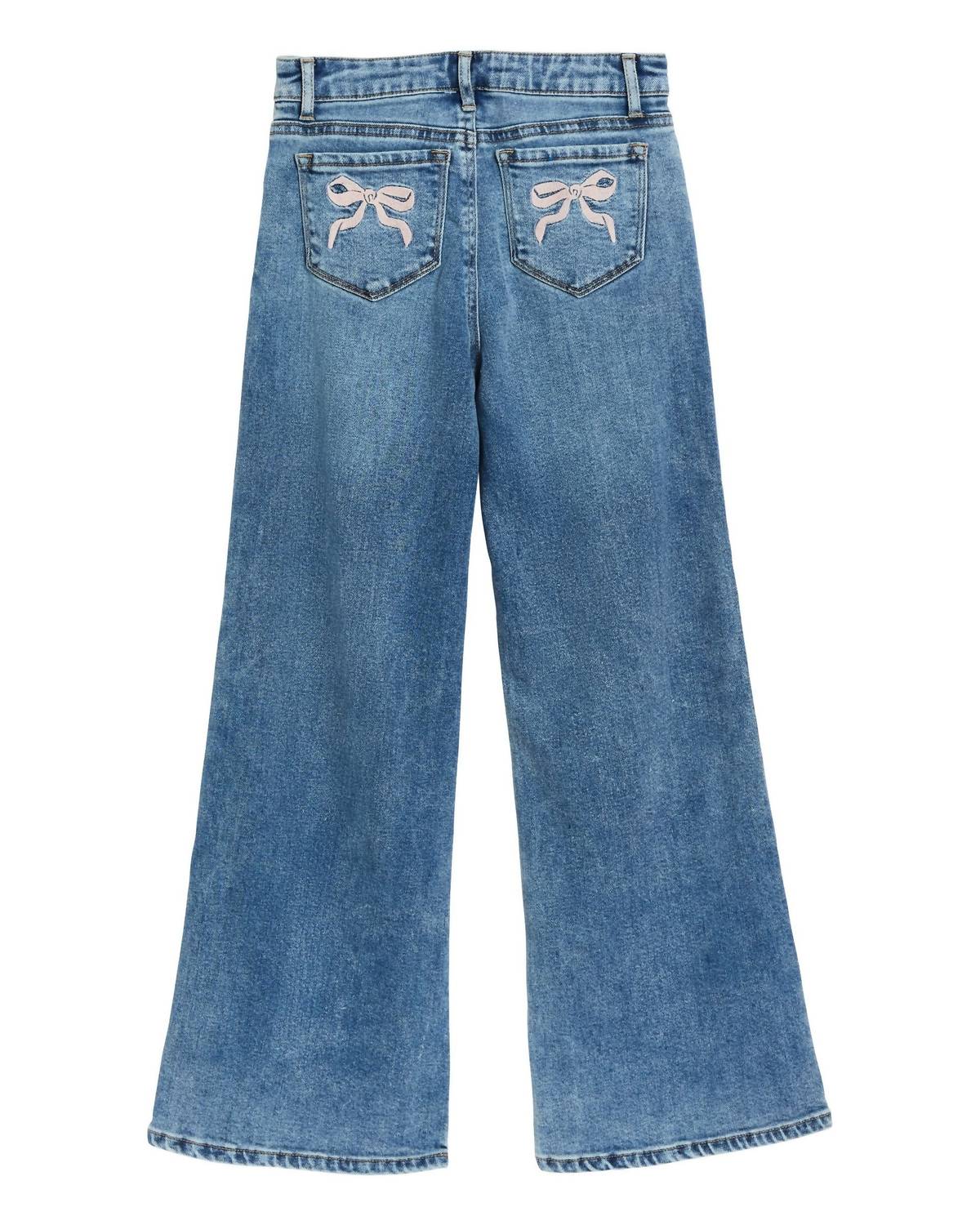 Tractr - Girls Back Pocket Bow Embroidery Wide Leg Jean