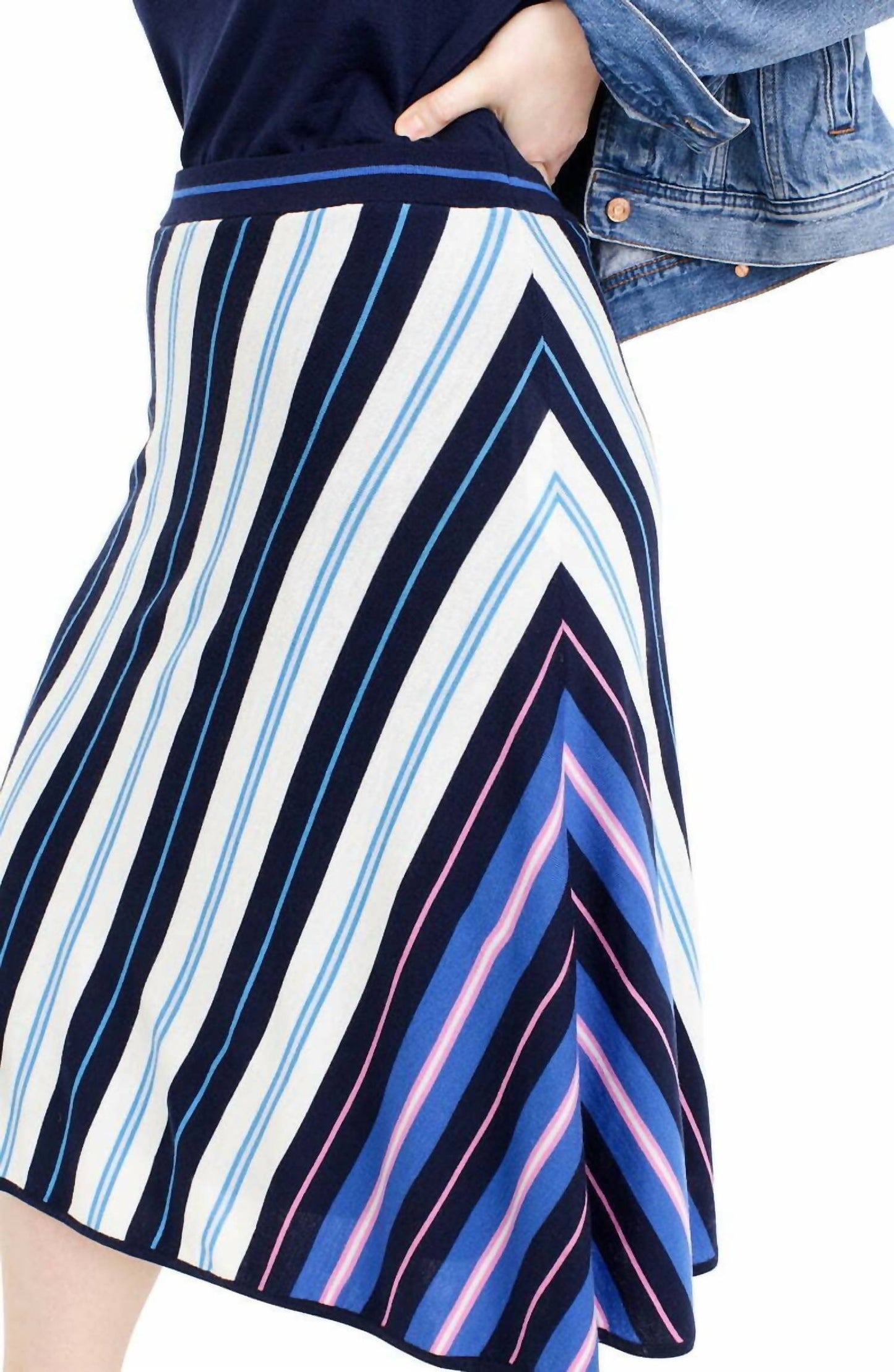 J.Crew - Diagonal Stripe Merino Wool Midi A Line Skirt