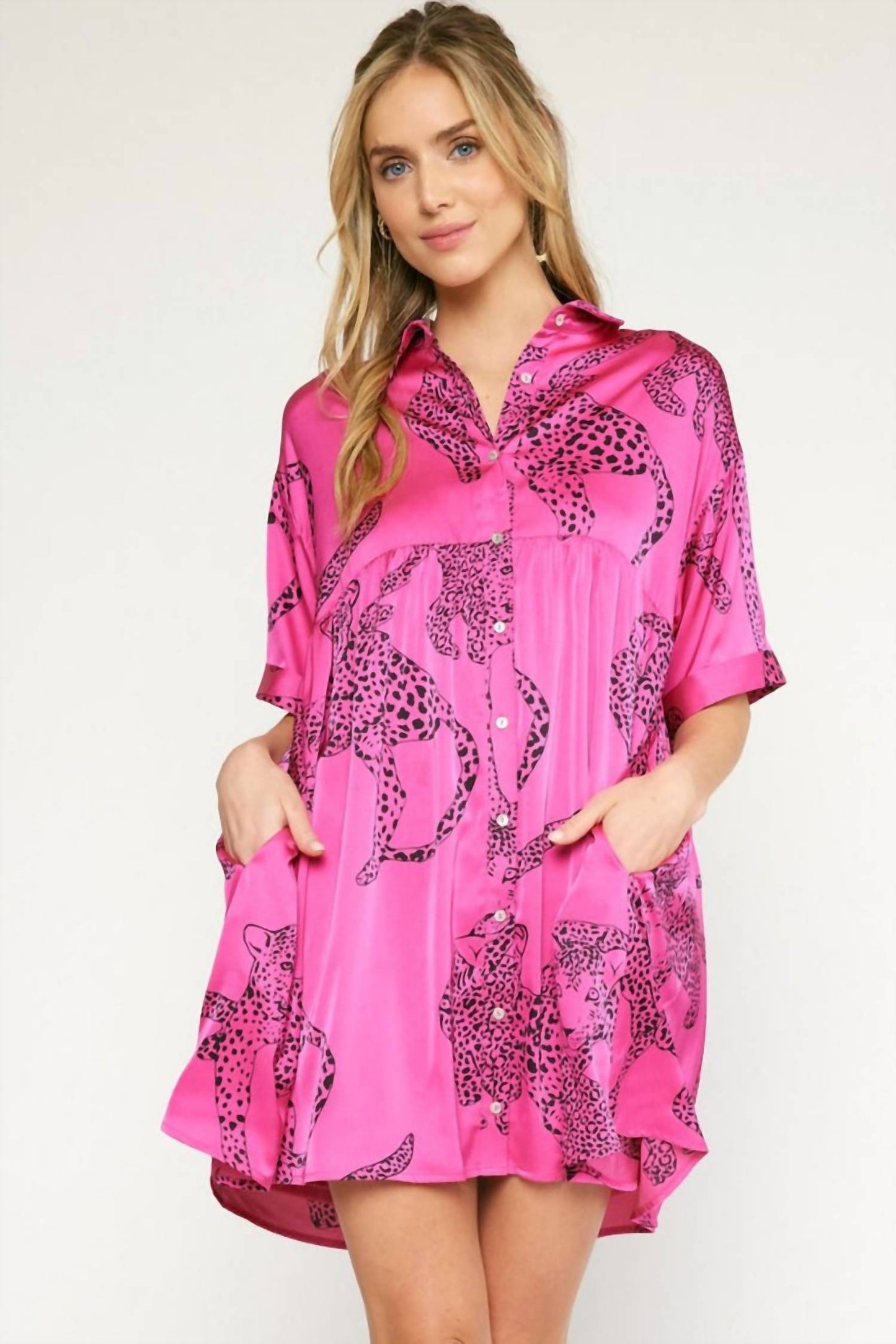 Entro - Satin Cheetah Print Mini Dress
