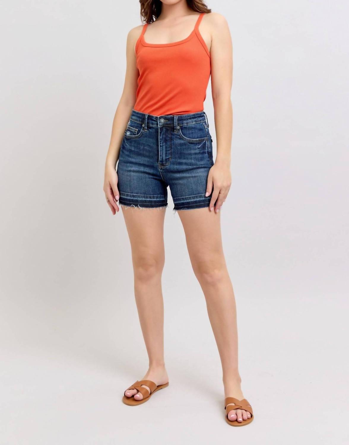 Judy Blue - High Waist Tummy Control Destroy Release Hem Denim Short