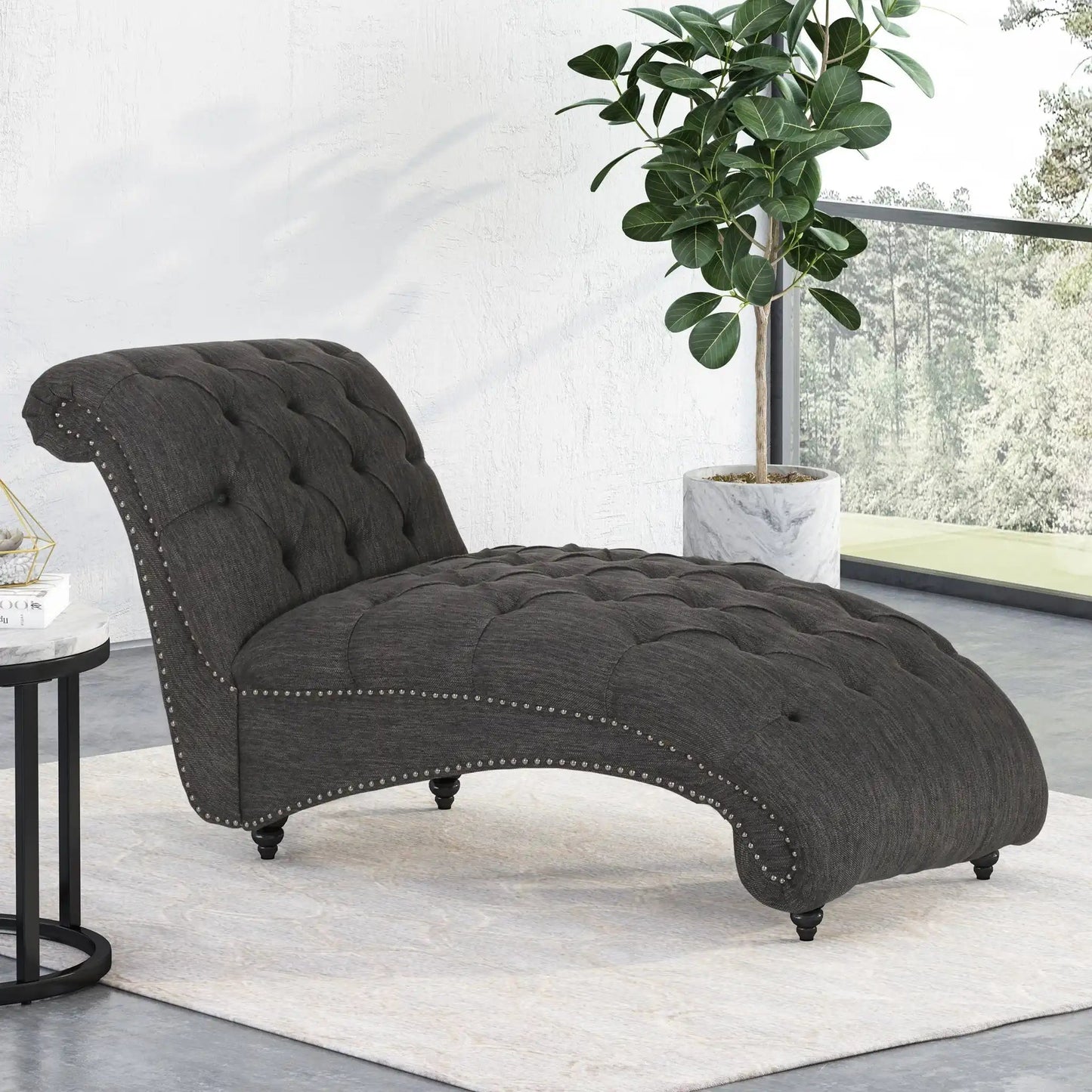Chaise Lounge with Button Tufted Diamond Stitch