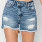 Risen - Stepped Waist Frayed Denim Shorts