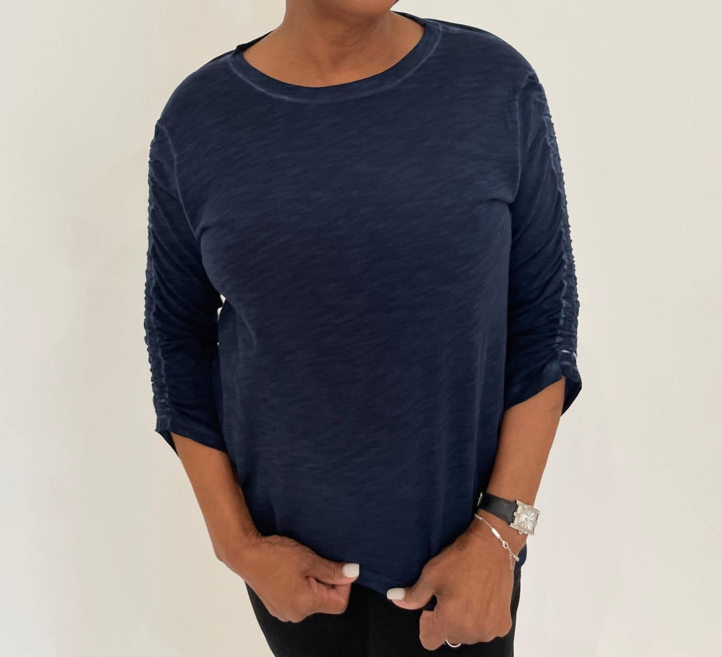 Elliott Lauren - Hannah Crew Neck Ruched Sleeve Tee