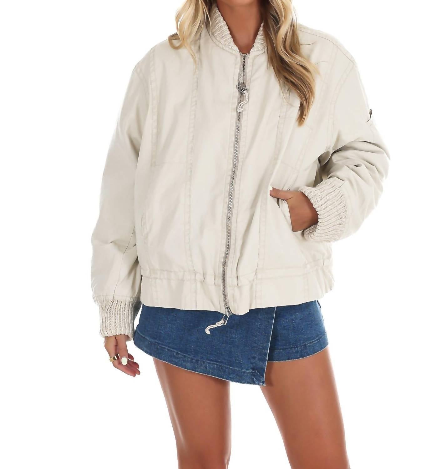 Free People - Jax Washed Zip Front Bomber Jacket
