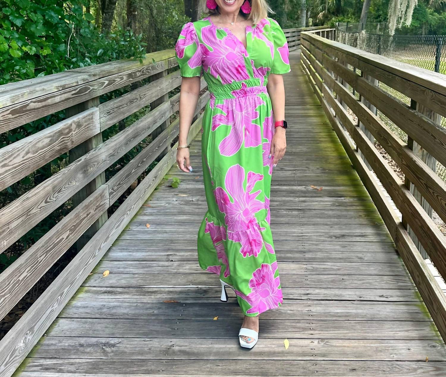 A.Peach - Notched Flared V-neck Maxi Dress