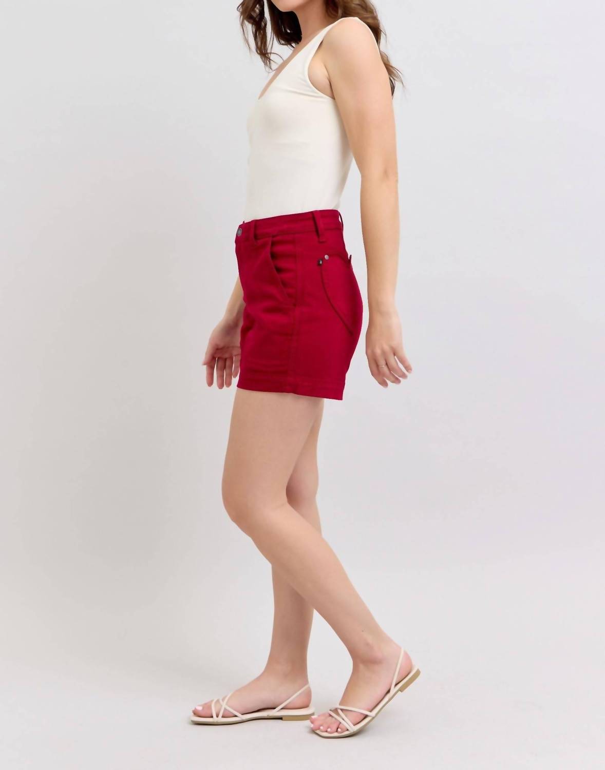 Judy Blue - High Waist Tummy Control Garment Heart Shaped Pocket Trouser Denim Short