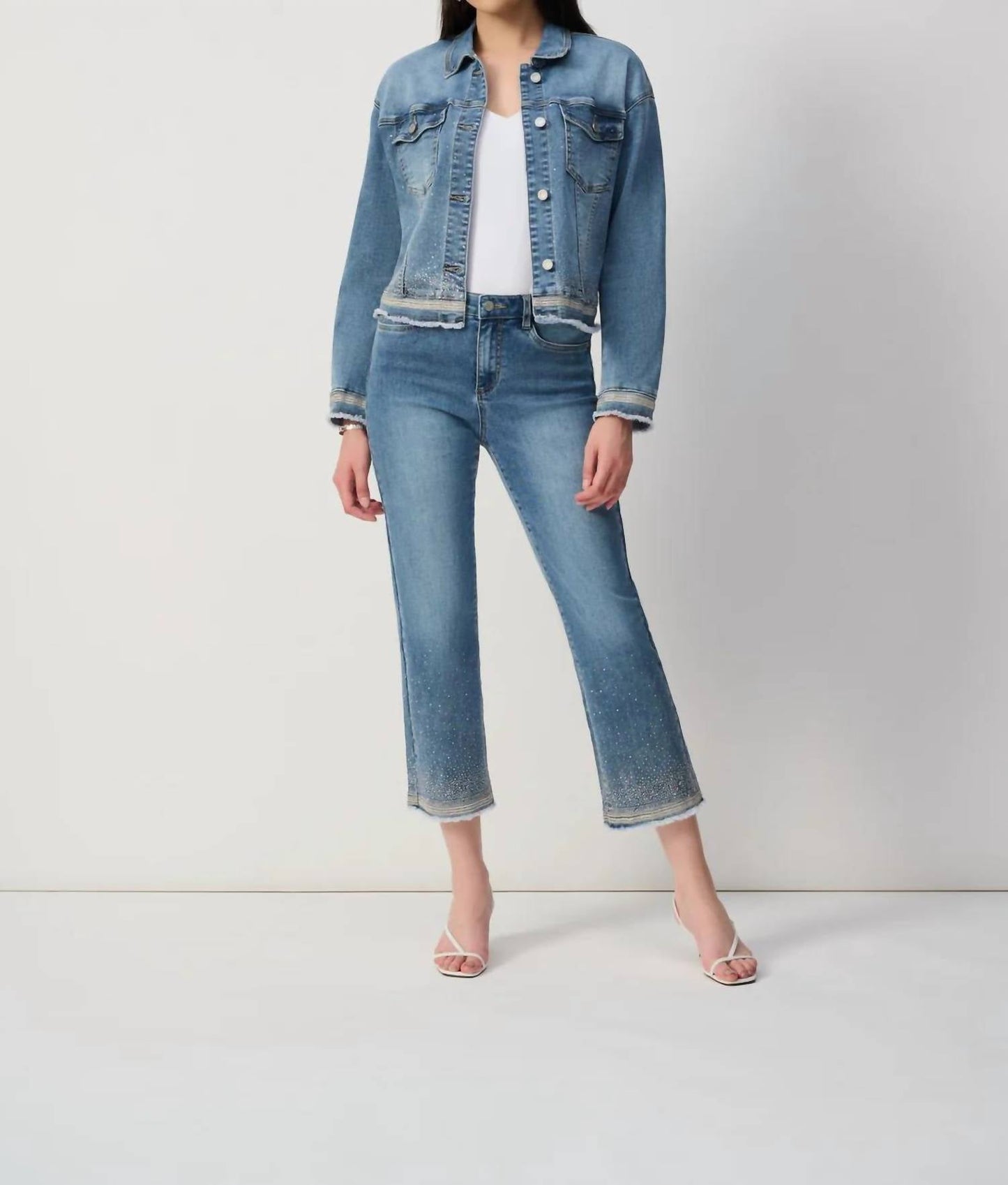 Joseph Ribkoff - Denim Embroidered Trip Slim Fit Cropped Jeans