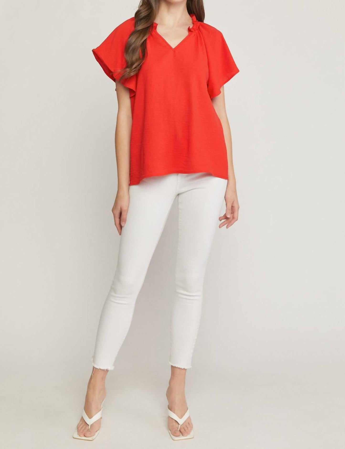 Entro - Ruffled Flutter Sleeve Blouse